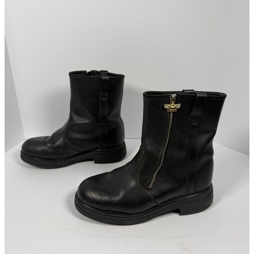 Honda Black Leather Motorcycle Boots Mens 10 Vintage Side Zip Biker 79020